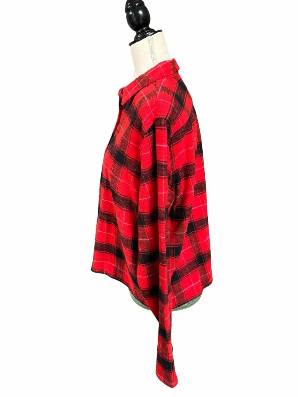 J.Crew Cropped Garçon Shirt Red Black Plaid Flannel Cotton Size 12